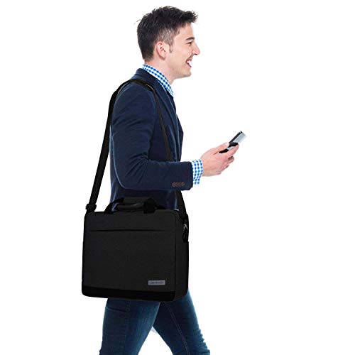Memoryee 14 & 15.6 Pulgada Negocio Ordenador portátil Mensajero Bolsa de Hombro con Mango Delgado Código Postal Lona Ligero Impermeable Maletín Bolso para Hombres Mujeres Negro 14 Pulgada