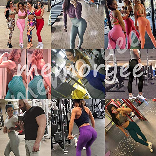 Memoryee Panal arrugado para nalgas de las mujeres leggings Levante los pantalones de yoga de cintura alta Elegante con gimnasio de control de la barriga/Black/S