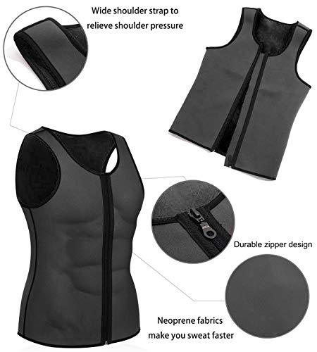 Memoryee Sauna para Hombre Sudor con Cremallera Chaleco para Perder Peso CORS¨¦ de Neopreno Caliente Entrenador en la Cintura Camisa para Adelgazar Entrenamiento/Gris/XL