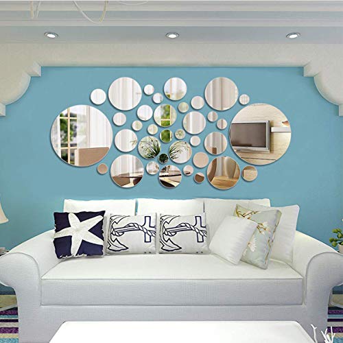 mengger Espejos Pared Decorativos Adhesivos Hojas Pegatinas Auto-Adhesivo Círculo 56 Piezas Redondo acrílico Espejos para la baño Decoración del Hogar Azulejos