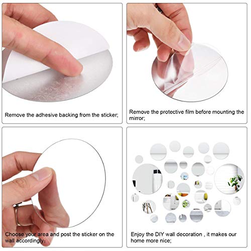 mengger Espejos Pared Decorativos Adhesivos Hojas Pegatinas Auto-Adhesivo Círculo 56 Piezas Redondo acrílico Espejos para la baño Decoración del Hogar Azulejos