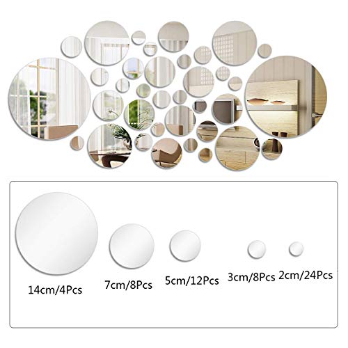 mengger Espejos Pared Decorativos Adhesivos Hojas Pegatinas Auto-Adhesivo Círculo 56 Piezas Redondo acrílico Espejos para la baño Decoración del Hogar Azulejos