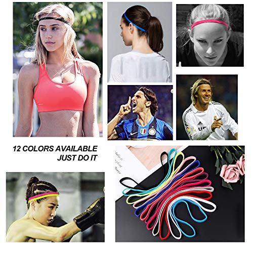 MengH-SHOP Diadema Deportiva Elásticas Deporte Cintas de Pelo Antideslizante para Mujeres Hombres Correr Yoga Golf Multicolor 12 Piezas