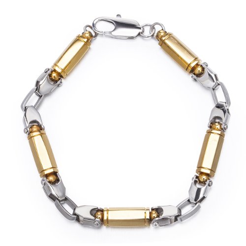 Mens joyas en acero inoxidable sólido de plata y oro, pulsera de eslabones redondos en dos efecto de color. De diseño clásico, Navidad segura Idea de regalo para él. Gran precio para la promoción.
