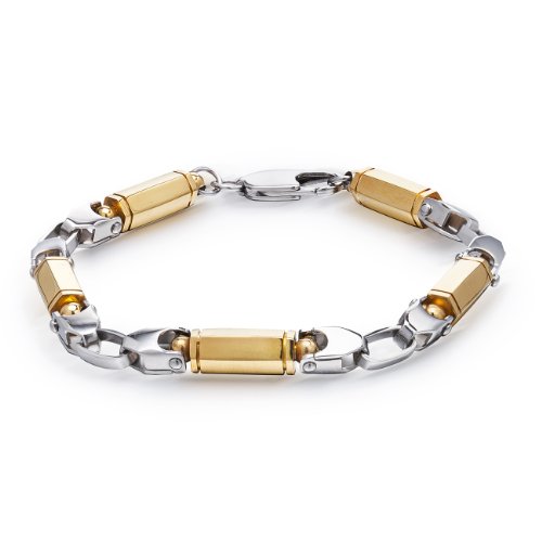 Mens joyas en acero inoxidable sólido de plata y oro, pulsera de eslabones redondos en dos efecto de color. De diseño clásico, Navidad segura Idea de regalo para él. Gran precio para la promoción.