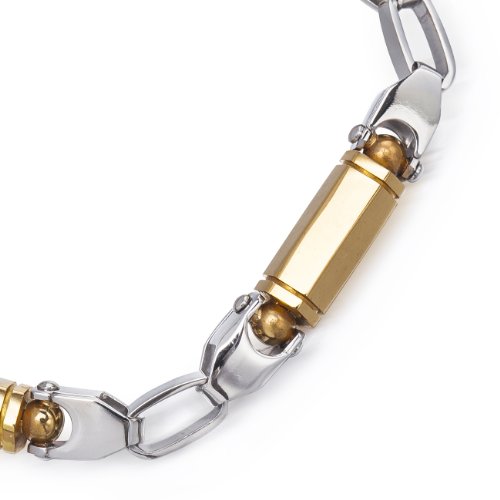 Mens joyas en acero inoxidable sólido de plata y oro, pulsera de eslabones redondos en dos efecto de color. De diseño clásico, Navidad segura Idea de regalo para él. Gran precio para la promoción.