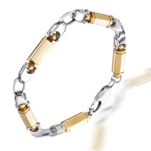 Mens joyas en acero inoxidable sólido de plata y oro, pulsera de eslabones redondos en dos efecto de color. De diseño clásico, Navidad segura Idea de regalo para él. Gran precio para la promoción.
