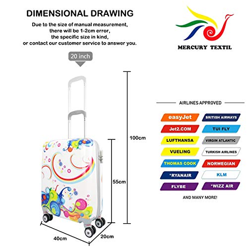 MERCURY TEXTIL-Equipaje de Mano (55cm Super Ligera con 4 Ruedas,con película Protectora Que se Quita,Material Policarbonato) (Multicolor)