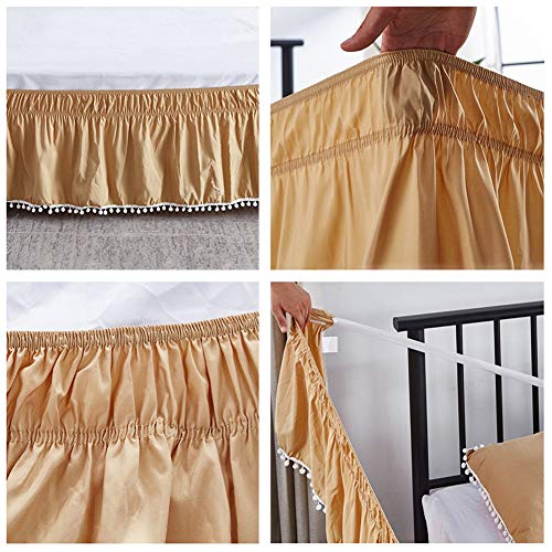 MEZI Faldas Wrap Around Bed - Falda De Cama con Volantes Arruga Y Resistente A La Decoloración - con Cinturón Elástico Ajustable Easy On Fácil De Quitar