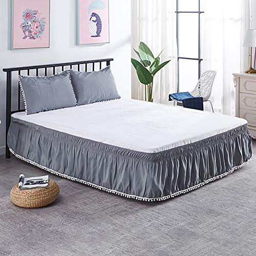 MEZI Faldas Wrap Around Bed - Falda De Cama con Volantes Arruga Y Resistente A La Decoloración - con Cinturón Elástico Ajustable Easy On Fácil De Quitar