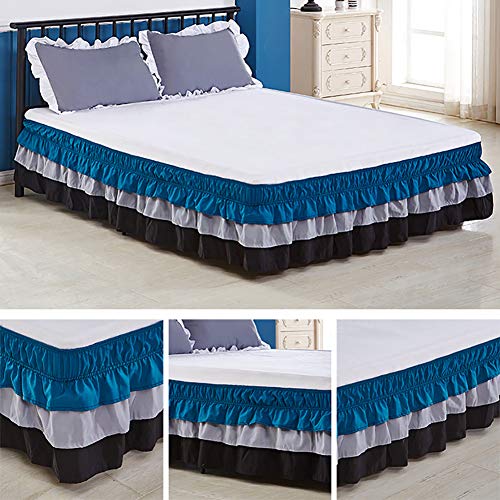 MEZI Inicio De Tres Capas Falda De Cama - Envoltura Alrededor De Elástico Faldas De Cama Sin Superficie De Cama - Reducción Y Resistente Al Desvanecimiento Incluye Funda De Almohada