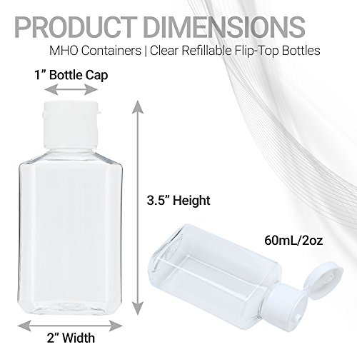 MHO Containers Rellenable Flip-Top Botellas Bpa/parabenos, 60 ml / 2Oz- conjunto de 20 2 oz Claro
