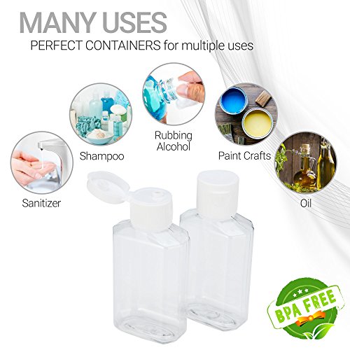 MHO Containers Rellenable Flip-Top Botellas Bpa/parabenos, 60 ml / 2Oz- conjunto de 20 2 oz Claro