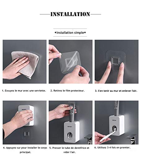 MHTECH Dispensador de Pasta de Dientes, Soporte para Cepillo de Dientes eléctrico, Soporte para Cepillo de Dientes Multifuncional para Todo Tipo de cepillos de Dientes-Montaje en Pared (ZDJYGQ-FS)