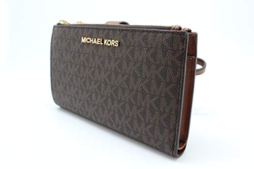 Michael Kors Jet Set Travel Double Zip Wristlet - Signature PVC (Brown PVC/Dark Acorn)