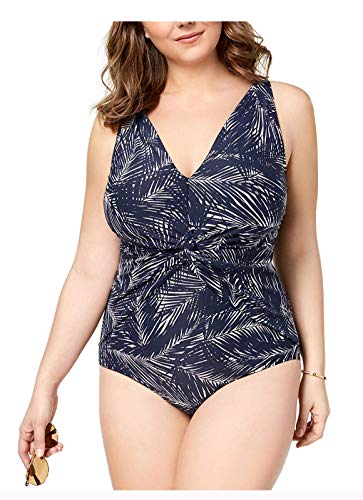 Michael Michael Kors Plus Size Twist-Front Tummy-Control One-Piece Swimsuit Navy (16W)