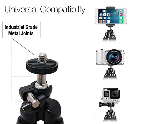 micros2u Trípode Portátil Tipo Pulpo Flexible 2-en-1, Pequeño para Viajes, Compatible GoPro. [Actualizado 2019 armazón Entero de Metal]. Apto para GoPro Hero, Session, cámaras compactas y de acción