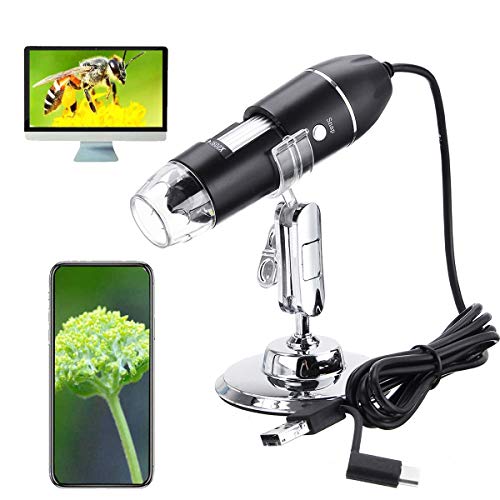 Microscopio digital USB, tipo C, micro USB 3 en 1, ampliación 50X-1600X, adaptador OTG y endoscopio con soporte, compatible con ordenadores de teléfono, pad, Samsung Galaxy, Android, Mac, Windows