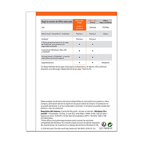 Microsoft Office 365 Hogar - Software para PC y Mac, Hasta 6 Usarios, Suscripción 1 Año