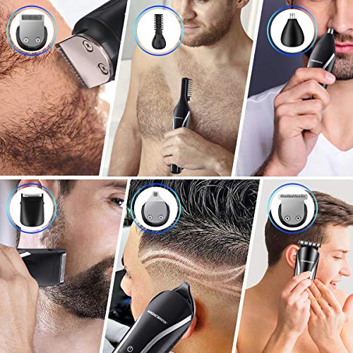 MIGICSHOW Cortapelos Recortadora de Barba, Precisión Cortapelos Profesional Máquina Afeitadora Barba Hombre 11 en 1 Barbero Electrico Recortador de Barba para Barba, Cabello, Cuerpo y Nariz/Oreja