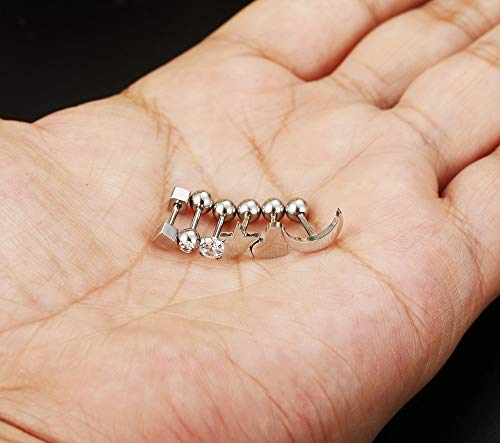 Milacolato 6 pares de pendientes de bola de acero inoxidable para hombres mujeres CZ cartílago Helix Ear Piercing