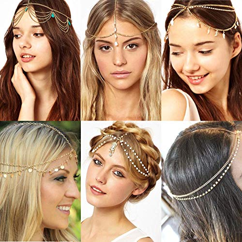 Milacolato 6 Piezas Joyas de Cadena de Cabeza Dorada para Mujeres niñas Nupcial Bohemio Diadema de Halloween Tocado de Pelo