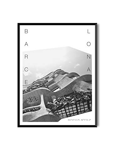 MILUKA Láminas para Enmarcar para Cuadro de Estilo Fotográfico | Póster de Ciudades y Viajes | Barcelona | Blanco y Negro (50 x 70 cm)