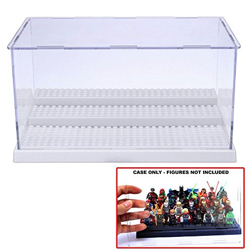 MIMIEYES Estuche de Muestra Caja de Presentación para Lego Minifigures Claro Escaparate A Prueba de Polvo 3 Pasos (Blanco)