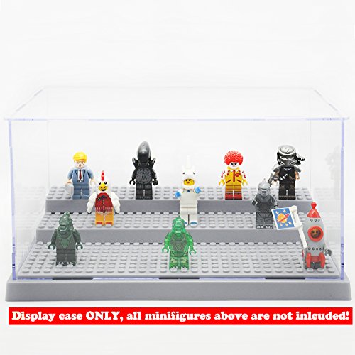 MIMIEYES Estuche de Muestra Caja de Presentación para Lego Minifigures Claro Escaparate A Prueba de Polvo 3 Pasos (Gris)