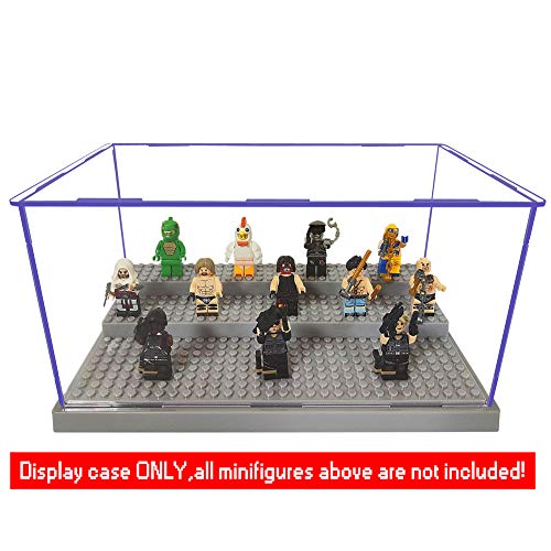 MIMIEYES Estuche de Muestra Caja de Presentación para Lego Minifigures Claro Escaparate A Prueba de Polvo 3 Pasos (Gris)
