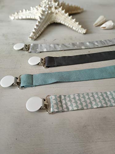 Mimuselina Pack 4 Chupeteros Bebé | Portachupetes Rectangular, Estampados Modernos y Clásicos, 100% Algodón, Color Wasabi, 27 x 2,5 cm