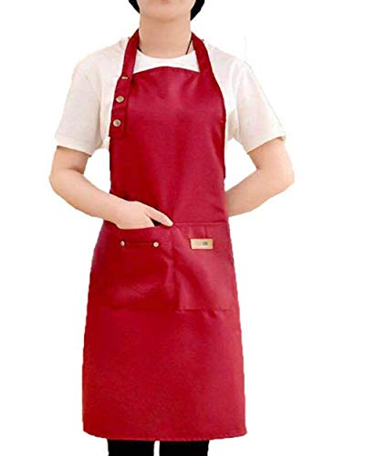 MINASAN Ajustable Delantal de Trabajo Mandil de 100% Algodón Unisex con Diseño de Espalda Correas Cruzadas de Moda para Cafetería Tienda de Postres Restaurante Gris (Rojo, Talla única)
