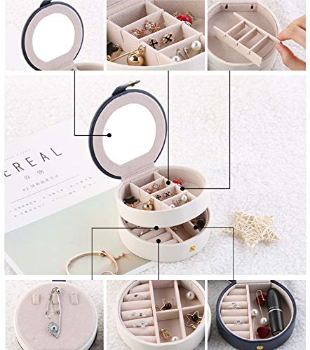 MINGZE Joyero - 2 Capa Organizador de la joyería Caja de Almacenamiento, de tamaño pequeño con Espejo para, el Anillo del oído del Collar del Perno Prisionero de cumpleaños Regalo (Blanco)