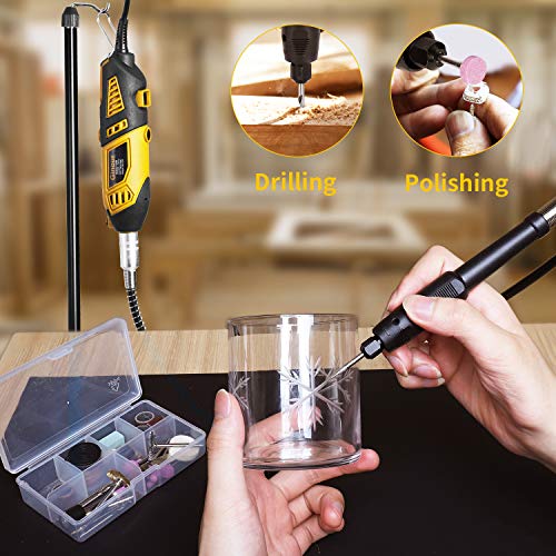 Mini amoladora eléctrica, Ginour Kit de herramientas rotatorias 170W Multifunción con 109 accesorios y 7 Velocidad Variable para DIY trabajos de cortar/lijar/grabar/limpiar/pulir