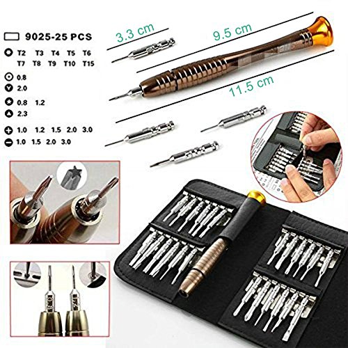 Mini Destornilladores, Juego Destornilladores de Precisión Set 25 en 1 Multiuso Kit de Herramientas de Reparación con Estuche de Cuero para Smartphone, PC, Talleres Electrónicos, Destornillador Gafas