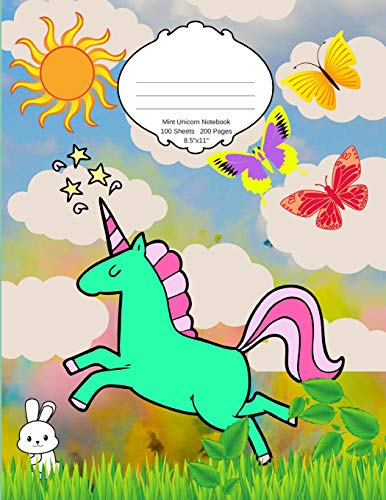 Mint Unicorn Notebook: School supplies composition book for kids