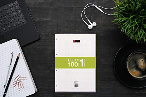 Miquelrius - Recambio hojas A4 100 hojas, cuadrícula 5 mm, 4 taladros, color verde