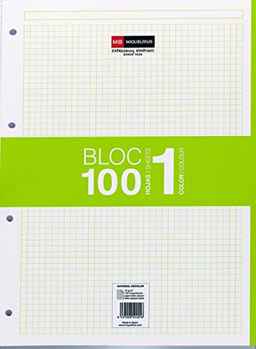 Miquelrius - Recambio hojas A4 100 hojas, cuadrícula 5 mm, 4 taladros, color verde