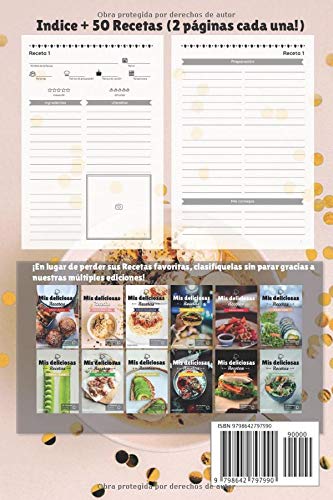 Mis deliciosas Recetas - Edición Bowl Cake: Libro de recetas para ser completado y personalizado | 50 recetas | 2 páginas cada una