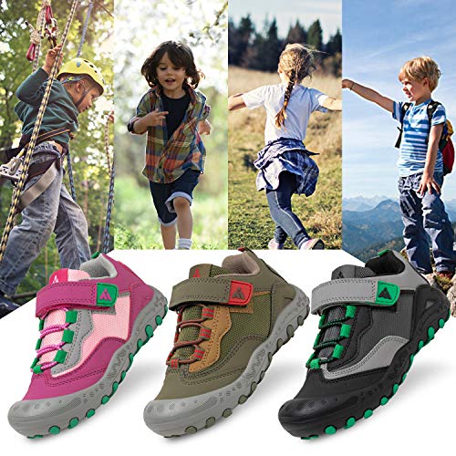 Mishansha Niños Zapatillas Senderismo para Montaña Trekking Trail Ligero Zapatos para Caminar Niña Velcro Calzado Correr Infantil Antideslizante Bambas Chicos(267 Verde, 30 EU)