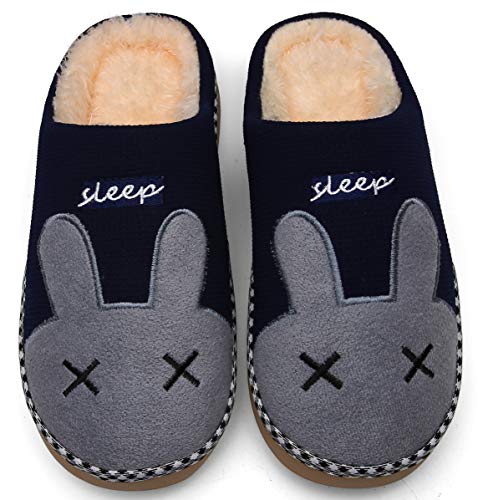 Mishansha Zapatillas de Casa de Mujer Hombre Invierno Zapatillas Calientes Casa Antideslizante CáLido Dibujos Animados Interior Pantuflas, Conejo-Azul, 41/42 EU=42/43 CN