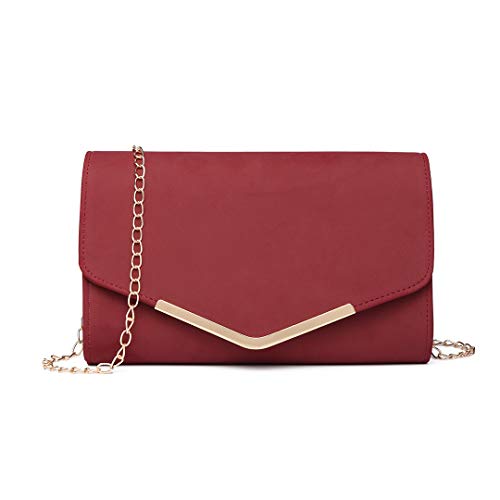 Miss Lulu Bolsa de Cadena Mujer Elegante Clutch Carteras de Mano Bandolera Sintético Pequeñas Monedero (Rojo)