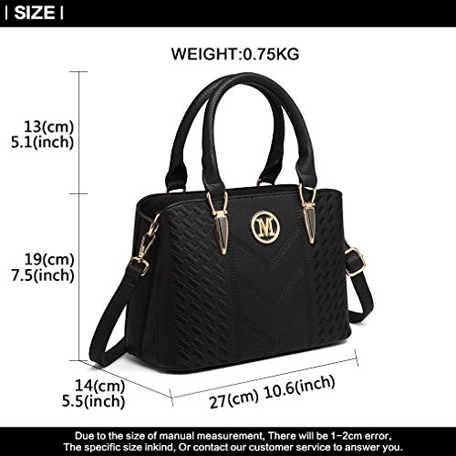 Miss Lulu Bolso de Mano para Mujer Elegante Bolso de Compras con Asa Superior Cuero Sintética (Negro)