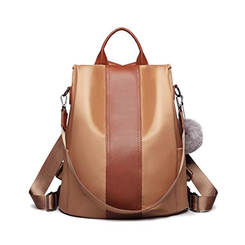 Miss Lulu Mochila de las mujeres Mochila de nylon impermeable ocasional del bolso de hombro con asa de la manija antirrobo (Marrón)