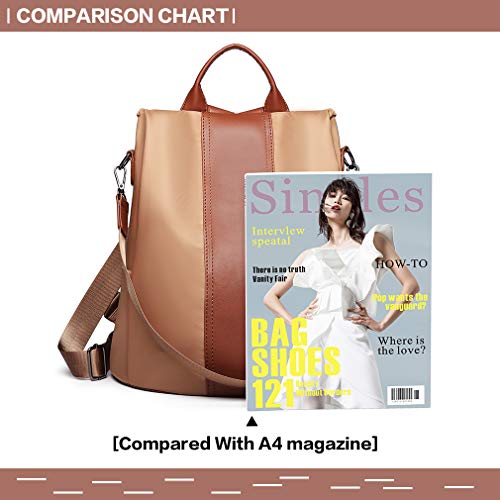 Miss Lulu Mochila de las mujeres Mochila de nylon impermeable ocasional del bolso de hombro con asa de la manija antirrobo (Marrón)
