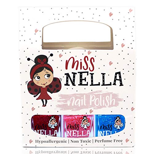 Miss Nella - Esmalte de uñas Winter Glitters con purpurina especial para niños, paquete de 3 Sugar Hugs, Jazzberry Jam & Under The Sea, fórmula que se quita con agua.