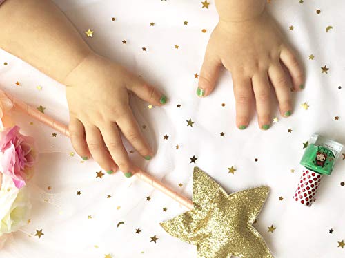 Miss Nella KISS THE FROG- Esmalte verde especial para uñas con brillos para niños, fórmula despegable, a base de agua y sin olor