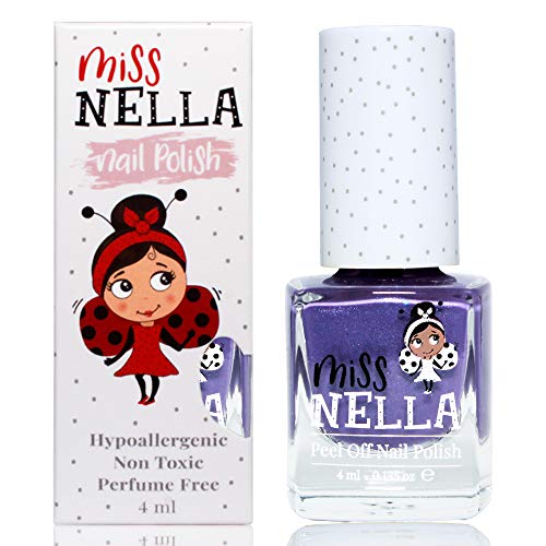 Miss Nella SWEET LAVENDER- púrpura Esmalte especial para uñas con brillos para niños, fórmula despegable, a base de agua y sin olor
