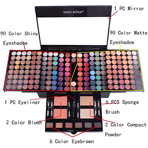 Miss Rose 180 Colors Maquillaje de Labios Duradero Juego Sombras Ojos a Prueba Agua la Gama Colores del Maquillaje, Universal Kit para los Amantes Principiantes y Artista Profesional