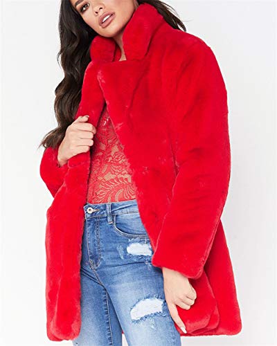 MISSMAOM Abrigo Calentar con Manga Larga para Mujer de Invierno de Piel Sintética de Pelo Chaqueta Outwear Rojo L